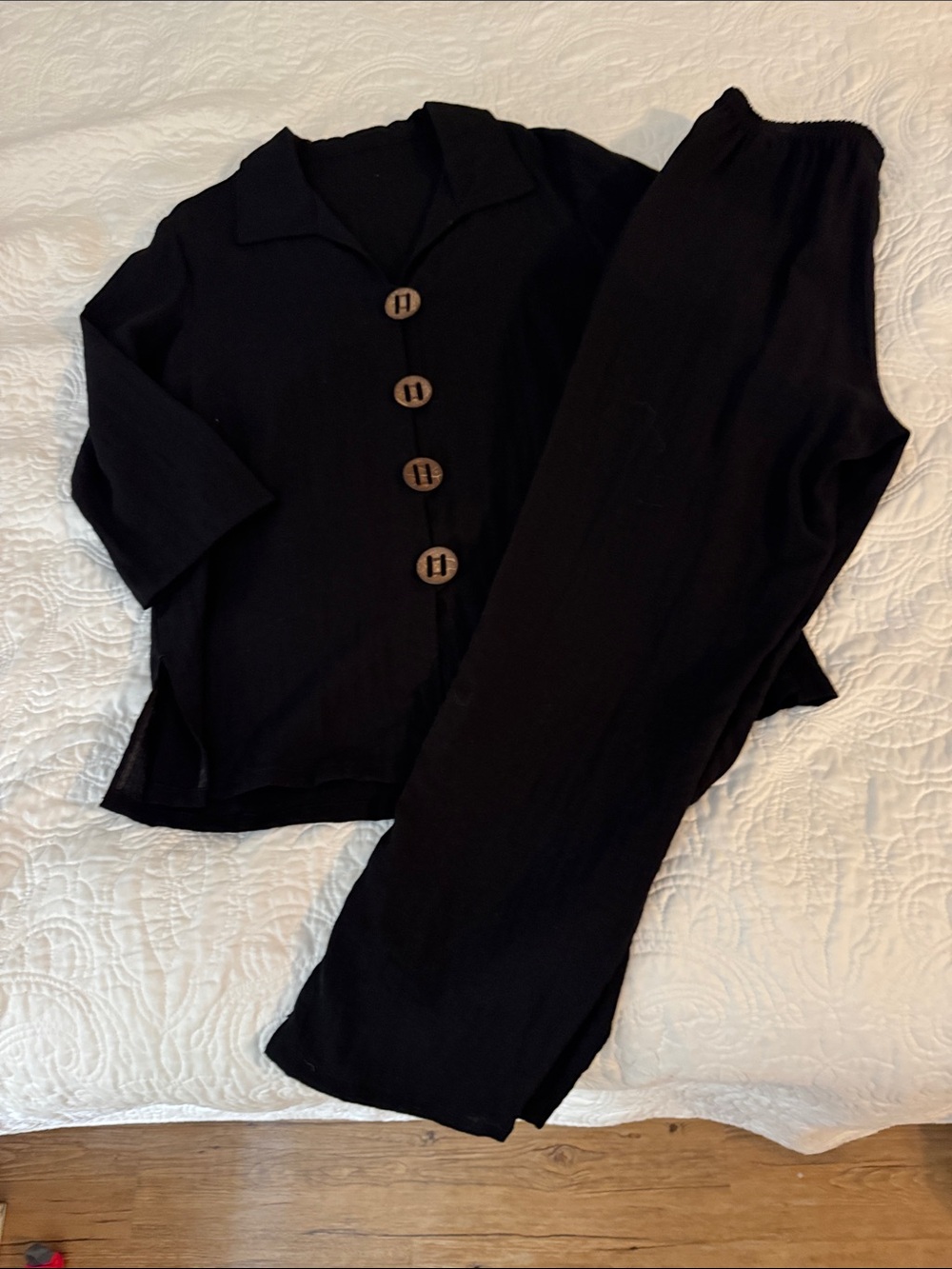 Classic Black Women's Button-Front Lounge Pants Set